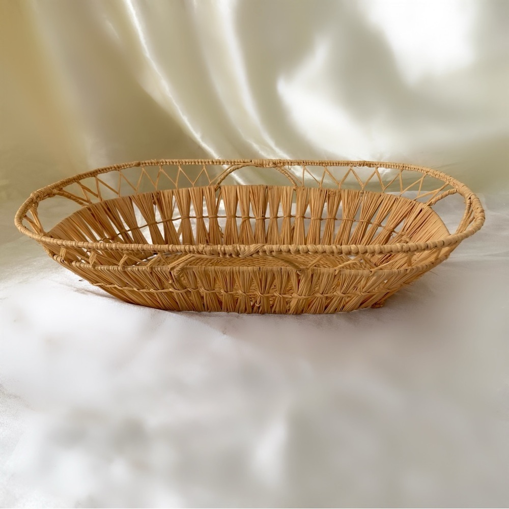 Vintage boho wicker basket home decor tan trinket